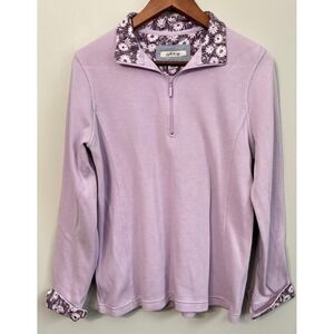 Orvis Womens Top‎ L Lilac Quarter-Zip Pullover  Floral Accents Top Casual
